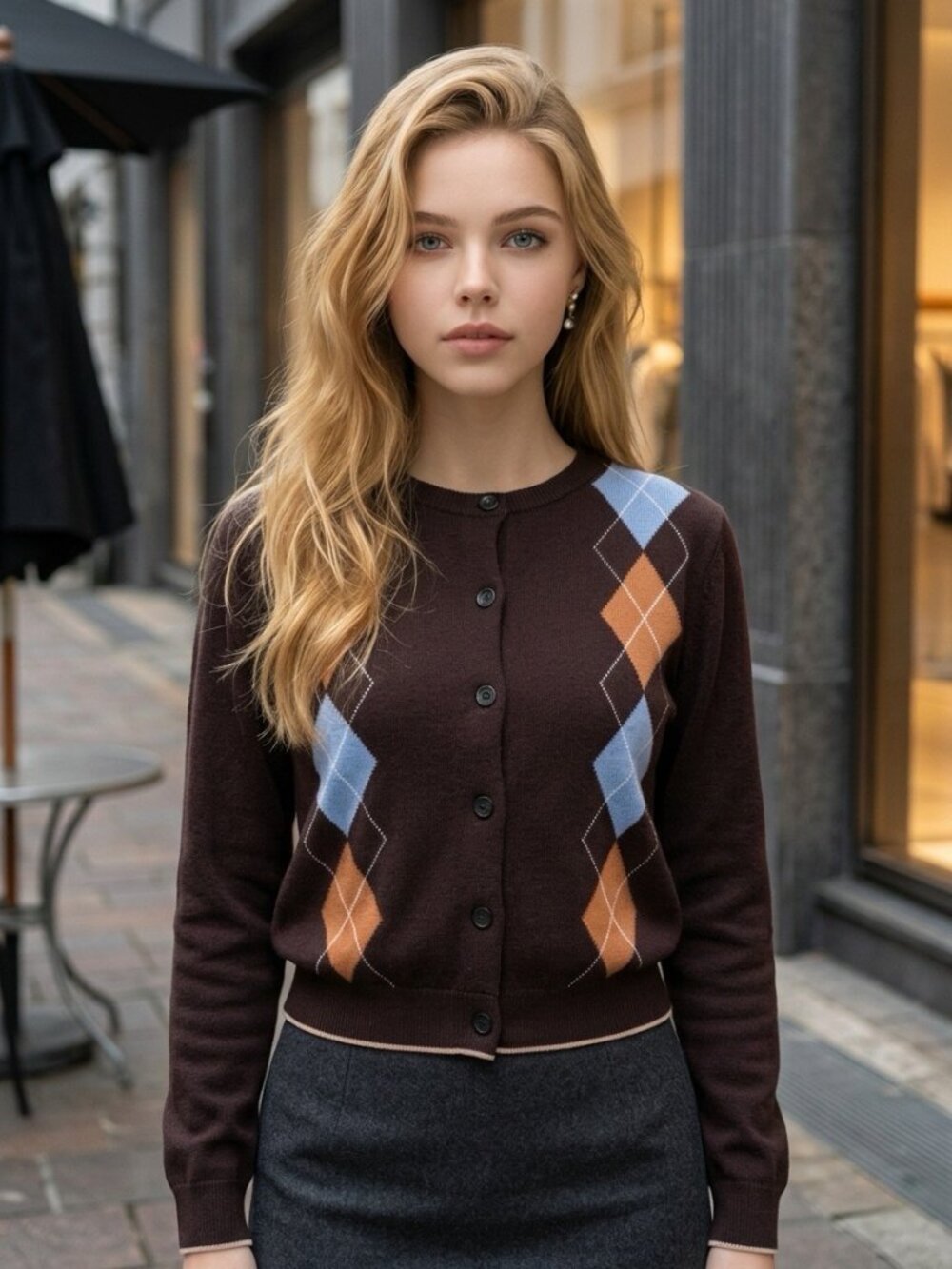NWT Scotch & Soda Brown Argyle Button Cardigan Sweater M